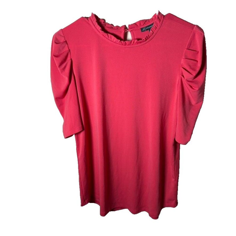 Adrianna Papell Blouse Women's Small Pink Ruched Short Sleeve Ruffle Top